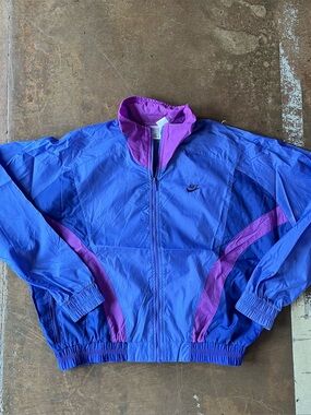 Nike Vintage 80s Purple Blue Full Zip USA Made Windbreaker Track Jacket Medium M